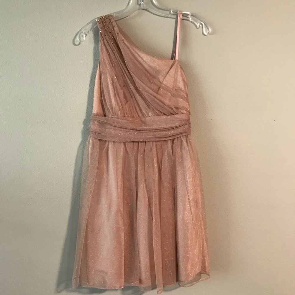 Romantic rose and gold one sleeved dress